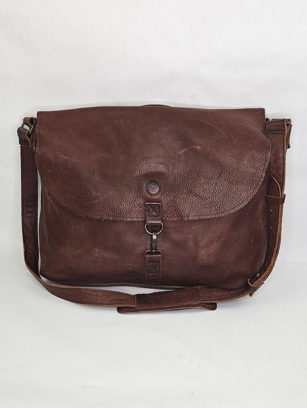DuLUTH TRADING Company FULL GRAIN Brown LEATHER SADDLE Satchel BAG
